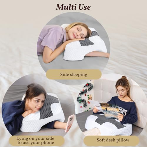 SAHEYER Side Sleeper Pillow with Arm Hole, Memory Foam Pillow for Neck and Shoulder Pain Relieve, Multi-Angle Armholes Pillow for Many Sleeping Positions, Ergonomic Orthopedic Support Pillow (Black)