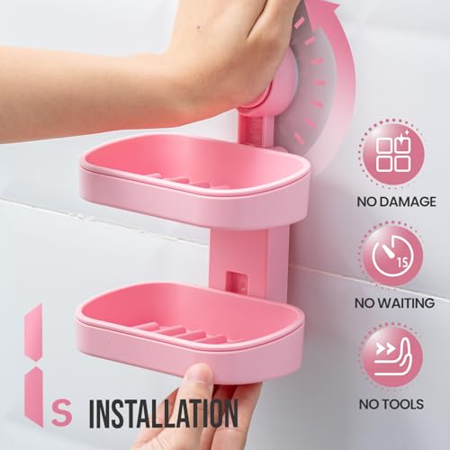Image of TAILI Soap Holder, Soap Dish for Shower Suction Cup, Bar Soap Holder, Pink | Removable Soap Holder Shower, Soap Tray for Shower Wall, No drill Sponge Holder, Bathroom & Kitchen, Bath Accessories