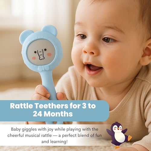 Image of THE LITTLE LOOKERS Teether for Baby | Musical Rattle Teethers for 3 to 24 Months | Silicone Rattle Teether | BPA-Free for Easy Teething | Jhunjuna, Baby Feeding Toys (Blue)