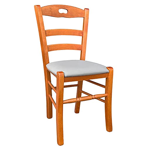Chaise bois Loris cerisier avec assise en simili cuir taupe