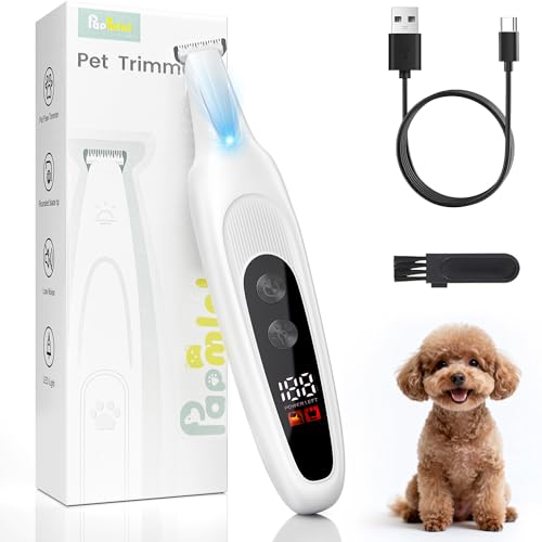 PAPMINI Ultra-Sharp Dog Paw Trimmer with LED Light, No-Pull 35dB Low Noise Paw Trimmers for Dog's Feet, 2 Speed Electric Dog Clippers for Grooming, Rechargeable Cat Shaver (White)