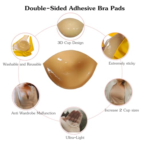 Image of Double-Sided Sticky Bra Pads Breathable Adhesive Cups Push Up Sticky Inserts for Bra Inserts Breast Enhancer