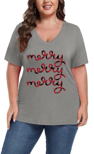 Image of ForHailey Women's Plus Size Short Sleeve Tee Shirt V Neck Basic Ladies Loose Fit T Shirt 1X-5X