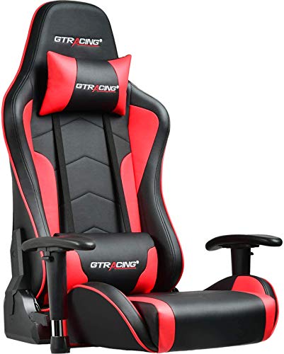 Gtracing ゲーミング座椅子 ゲーミングチェア 180度リクライニング ハイバック 可動肘 ヘッドレスト 肘掛け付き 一年無償部品交換保証 (89-RED)