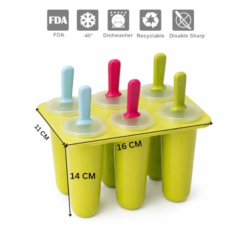 Image of Silicone Popsicle Kulfi Mold Set (6 Cavities) with Reusable Sticks | BPA Free | Ice Cream /Kulfi /Ice Candy Maker | Food Grade | Easy Release | Dishwasher Safe (Green)