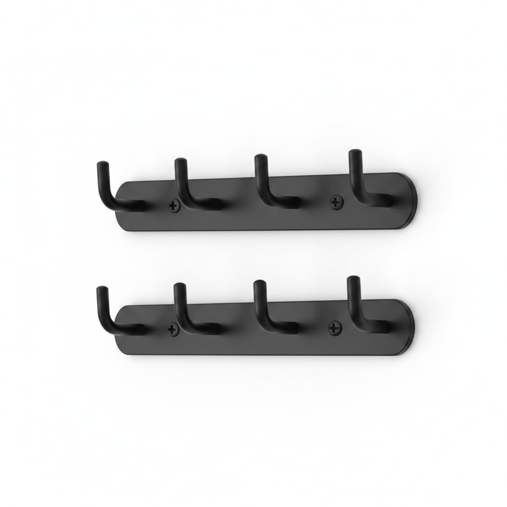 SOSSI - 4 Pin Stainless Steel Bathroom Towel Hooks Rail, Robe Hook, Wall Mounted Hook Rail for Cloth Hanger, Key Holder - Towel Hanger (Matt Black) (Pack of 2)-image-19