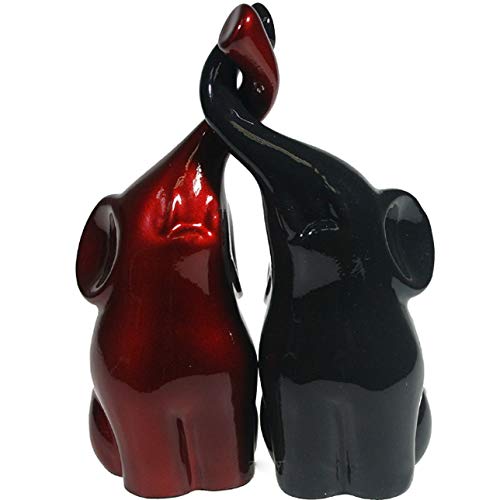 Black and Red Elephant Figurines with Trunk Up - Collectible Poly Stone Ceramic Elephant Statues Abs
