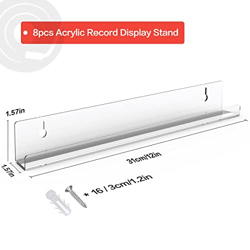 Ulendis 12 Pack Vinyl Record Shelf Wall Mount, Clear Acrylic Album Record Holder For Display Daily Listening, Floating Shelves With Installation Hardware And Tools #TOP2