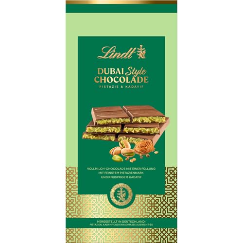 Lindt Schokolade | Dubai Style Chocolade Tafel | 145g | zarte Vollmilch-Schokolade mit feiner Pistaziencreme und knusprigem Kadayif | Schokoladen-Tafel