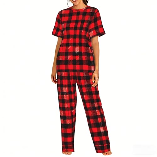 Pyjama doux à carreaux rouges et noirs pour femmes