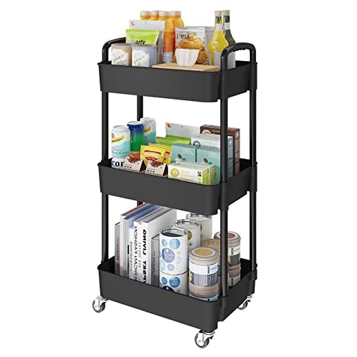 Laiensia 3-Tier Storage Carts,Multifunction Utility Rolling Cart Kitchen Storage Organizer,Mobile Shelving Unit Cart with Lockable Wheels for Bathroom,Laundry,Living Room,With Classified Sticker,Black