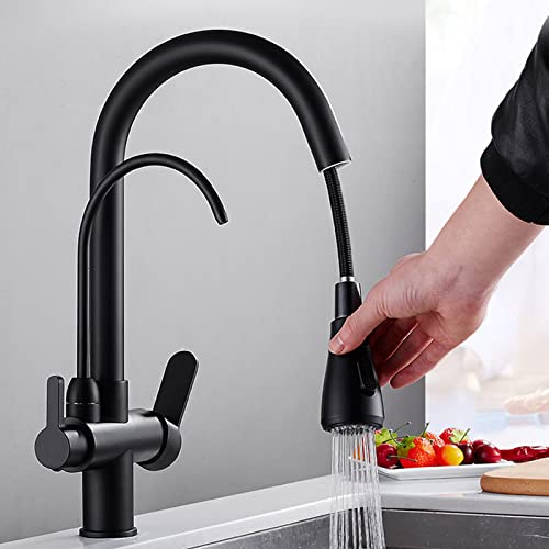 Robinet de cuisine 3 voies en laiton noir mat durable HLTYGWX