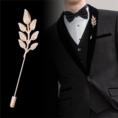 Image of coadipress Gentlemen Gold Silver Leaf Brooches Simple Elegant Retro Double Leaf Collar Pin Brooch Gold Silver Plant Leaves Brooches