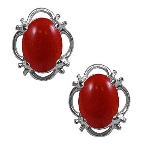 Clous d'oreille or blanc et corail rouge naturel 1,50 CT en filigrane