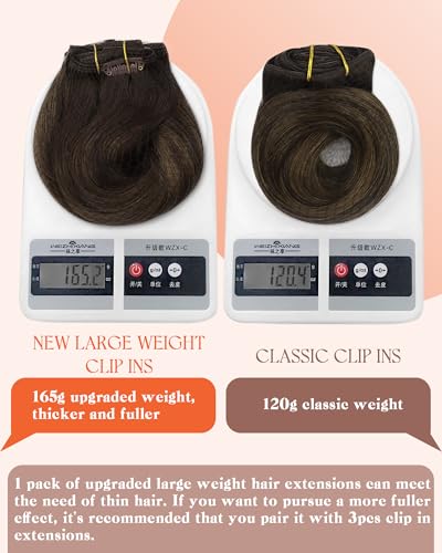 Image of Sunny Hair Clip in Hair Extensions Real Human Hair Balayage 120g | 26 Inch Clip in Remy Human Hair Extensions Dark Brown Balayage Create Rich Natural Hair, Extra Long Hair and Full Coverage
