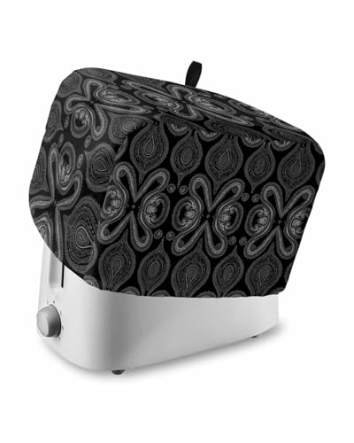 Black Geometric Toaster Cover 2 Slice, Modern Abstract Flower Dustproof Bread Machine Oven Cover with Storage Pockets, Fits Most Kitchen Toasters Protector