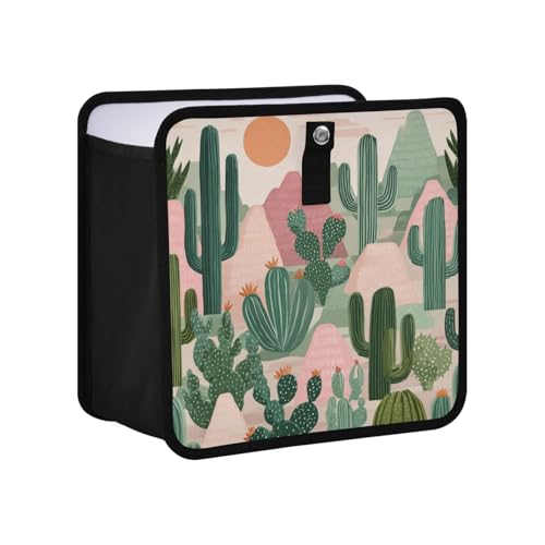 Image of Car Trash Can Organizer Bin with Adjustable Strap for Back Front Seat Console Waterproof Leakproof Collapsible Portable 8.66 Inch Boho Cacti Mountains and Sun