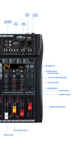 Zramo Zm160 8/12/16 Channel Audio Mixer Sound Mixing Console With Multi-Track Usb Bluetooth And 48V Phantom Power For Studio Karaoke Pc Live Performance Ktv Home Stage Music Effects #TOP7