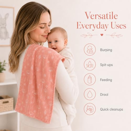 Image of Baby Burp Cloths for Boys and Girls - 7 Pack Large 100% Cotton - Double Layered Extra Absorbent Burp Rags, (Pink, 7 Pack)