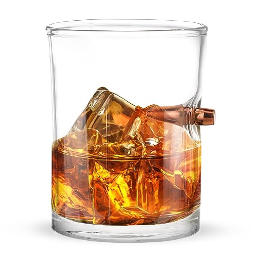 Lucky Shot - .308 Caliber - Whiskey Glasses With Bullet Stucks in Glass | Whiskey Lovers Gift for Men | Boyfriend Gift | Rocks Glasses | Original Handcrafted Embedded Bullet Barware Collection (10 oz)