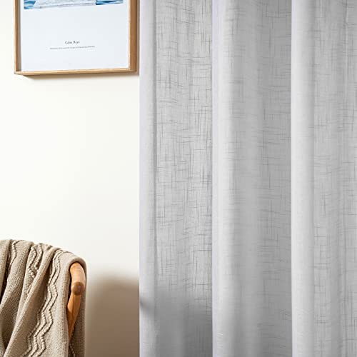 MIULEE 2 Panels Voile Curtains Sheer Cross Linen-like Solid Color Contemporary Decorative Ring Top Eyelet Panels for Bedroom Livingroom Nursery Room Silver 55" Wx57 L - Image 3