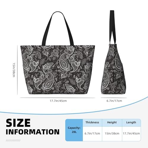 Black Paisley Large Beach Bag Waterproof Sandproof Swim Tote Pool Bag For Women With Zipper3