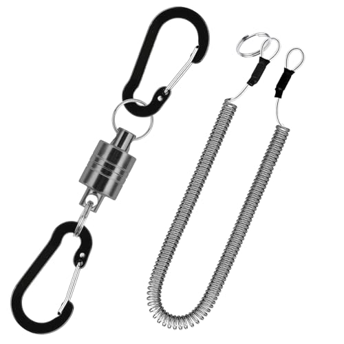 VQORAHUIX Magnetic Net Release Fly Fishing Net Retractor Magnetic Keychain, for Fly Fishing with Retractable Coiled Lanyard Carabiner