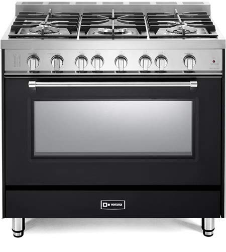 Verona VPFSGG365E 36 Inch All Gas Range Freestanding Convection Oven 5 Sealed Burners Matte Black Storage Drawer cover