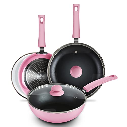 SHINEURI 6 Pieces Nonstick Pans with Lids Nonstick Frying Pans with Lid Nonstick Skillet with Lids Ceramic Pan with Lids Ceramic Skillet Nonstick Pans, Ceramic Pans for Cooking - 9.5 / 9.5 /11 Inch
