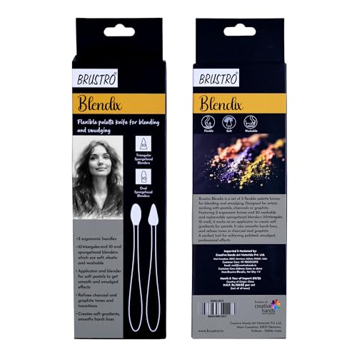 Image of BRUSTRO Blendix Flexible Spongehead Soft Palette Knives | Set of 2 Ergonomic Handles with 10 Triangular & 10 Oval Sponge Blender | Ideal for Blending, Smudging With Graphite, Charcoal, Pastels, Pigment powder etc