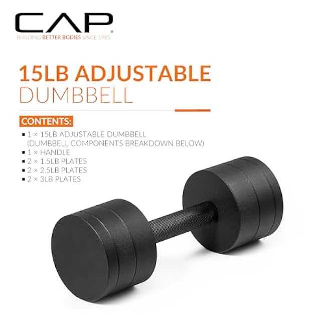 CAP Barbell 15 lb Adjustable Dumbbell ¨C Compact Cast Iron Weight | Multiple Options