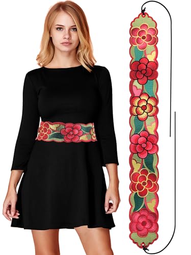 Women Embroidered Mexican Belt for Dress Floral Traditional Fiesta Waist Sash Cinco De Mayo Luau Party Outfit