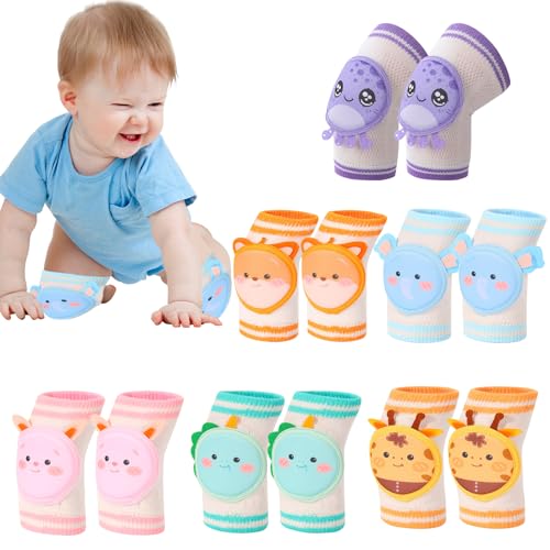 LAIAMER 6 Pairs Baby Knee Pads for Crawling Baby Cartoon Kneepads Baby Breathable Knee Pads Cute Animal Anti-Slip and Protect Toddlers Knees for Boys Girls Crawling Knee Pads 0-3 Years Old