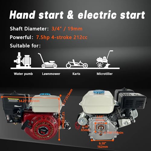 7.5HP 212cc Gas Engine,4-Stroke Horizontal Shaft 0.787"(20mm) Diameter Gasoline Engine,Pull & Electronic Start Petrol Engine Fit for Go Karts Mini Bike Log Splitters Compressor Water Pumps - Image 3