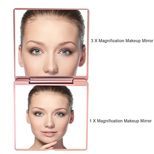 Rollnewskin Pocket Mirror, 1X/3X Magnification Travel Makeup Mirror, Folding Cosmetic Mirror, Handheld 2-Sided Compact Mirror, Square Hand Mirror #TOP1