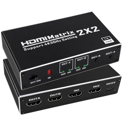 Matriz HDMI 4K 2x2 con divisor de 2 entradas y 2 salidas a 60Hz para conectar PC y TV con mando