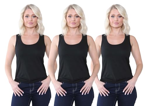 Bahob® 3 Pack Women's Vests Tank Tops for Women Supersoft Cotton Vest S-2XL (Large, 3 Pack Black)