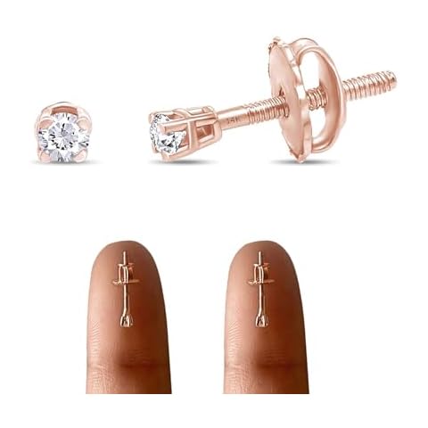 AFFY Natural Diamond Mini Stud Screw Back Earring Pair in 14K Solid Rose Gold for Her | Cartilage Diamond Stud Earrings (0.04Ct) | Very Small Gift'S for Women Cover