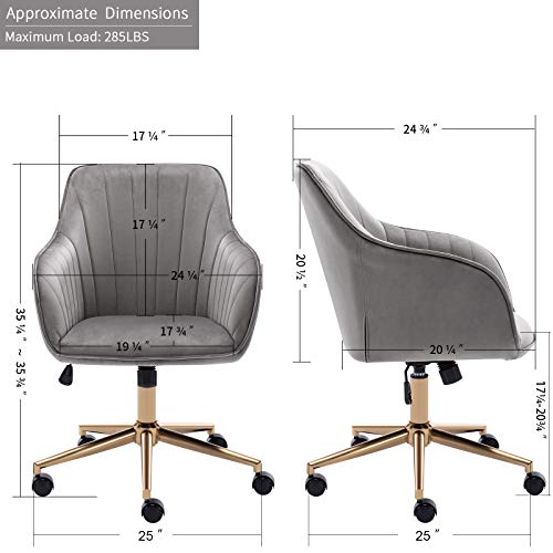 Duhome Home Office Chair Computer Desk Chair Armchair Task Chair Velvet Upholstered Chair Height Adjustable Comfortable Stool Swivel Rolling Chair With Gold Metal Base For Office Study Grey #TOP2