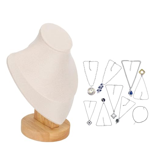 Cyrank Buste à bijoux, présentoir 3D, présentoir à bijoux, porte-collier, porte-buste, base en bois, organisateur de bijoux, disposition d'exposition (beige)