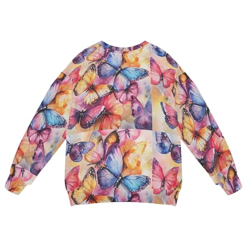JUNZAN Vintage Colorful Butterflies Big Boys Sweatshirts Hoodies Fleece Fall Tops Shirts Athletic 4T2