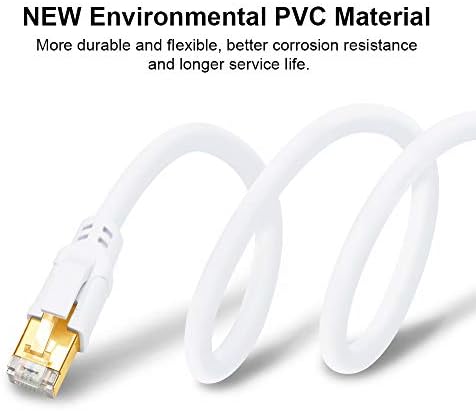 Yauhody Kabel Ethernet CAT8 10m, 40Gbps 2000MHz SFTP Internetowy kabel sieciowy LAN ze złoconym złączem RJ45 do Routera, Modemu, Komputera, Przełączników, Koncentratora(10m, Biały)