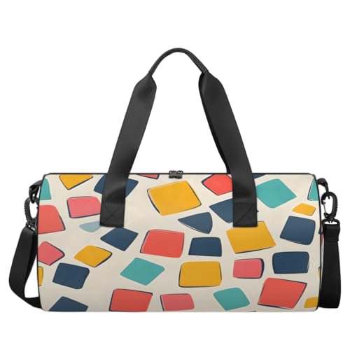 Abstract Colored Bricks Round Barrel Sports Fitness Bag, Travel Luggage Bag, Reusable Handbag, Suitable For Men and Women2