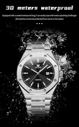 OLEVS Mens Analog Watch Stainless Steel Easy Read Waterproof Luminous Casual Luxury Watches