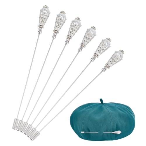 DELORIGIN 6 alfiler de Seguridad Vintage para Sombrero, de 5.5 pulgadas, con Forma de Concha de Perla, de Latón, con Mango Largo, Accesorio para Corbata, Bufanda, Insignia, Sombreros, Trajes