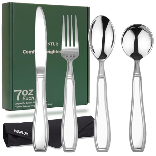 Comparison: Best Weighted Silverware For Tremors 4 Weighted Utensils for Hand Tremors and Parkinsons, Arthritis, Weak Hand Grip - Weighted Silverware for Hand Tremors - Adaptive Utensils for Elderly - Parkinsons Aids for Living Parkinsons Gadgets Gift