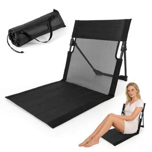 LOMUG Esterilla de playa con respaldo, plegable, acolchada, portátil, silla de playa, silla de camping, plegable, para jardín, pícnic, viajes, vacaciones, silla de playa (estilo corto, negro)