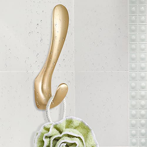 Cozy Tower Brushed Gold Wall Hooks Coat Hooks, 2 Pack Towel Hooks For Bathrooms, Double Robe Hooks Wall Mounted Gold Hooks For Hanging Clothing Hat Keys Bag Heavy Duty Decorative Hooks For Entryway #TOP3