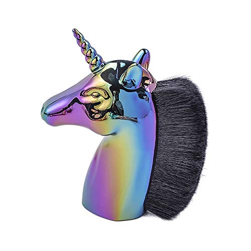 Unicorn Horse Makeup Brushes Colorful Powder Nail Art Beauty Tools Unicorn Rainbow Horse Design Nail Art Clearing Brush Acrylic Uv Gel Powder Glitter Dust Nail Manicure Tools (02-Black Colorful) #TOP22