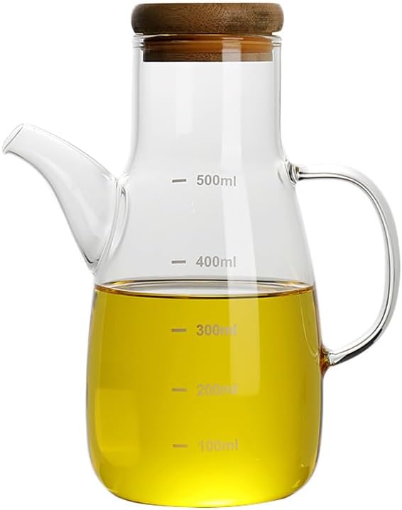 Operitacx Olive Oil Dispenser No Drip 500ml, 17oz Oil Bottle for Cooking, Vinegar Dispenser Cruet with Handle and Scale for Vinegar, Coffee Syrups